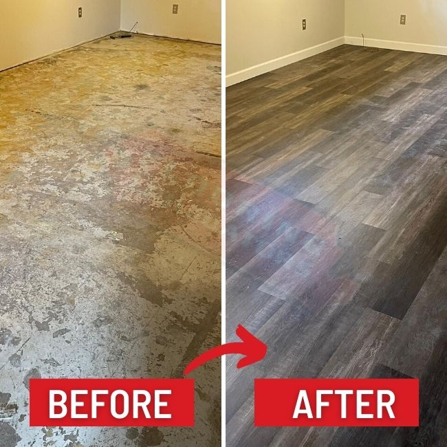 finishing basement wiith vinyl in london before after