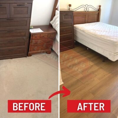changing carpet to laminate in condo before after