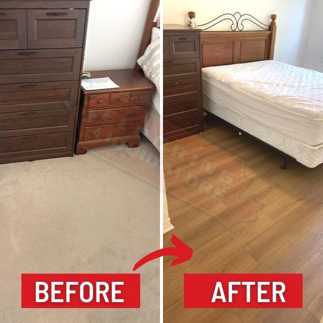 changing carpet to laminate in condo before after