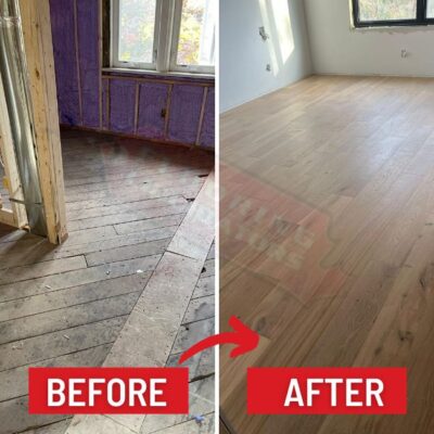 new house build with engineered hardwood before after