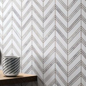 Thassos Chevron w/Carrara Trim